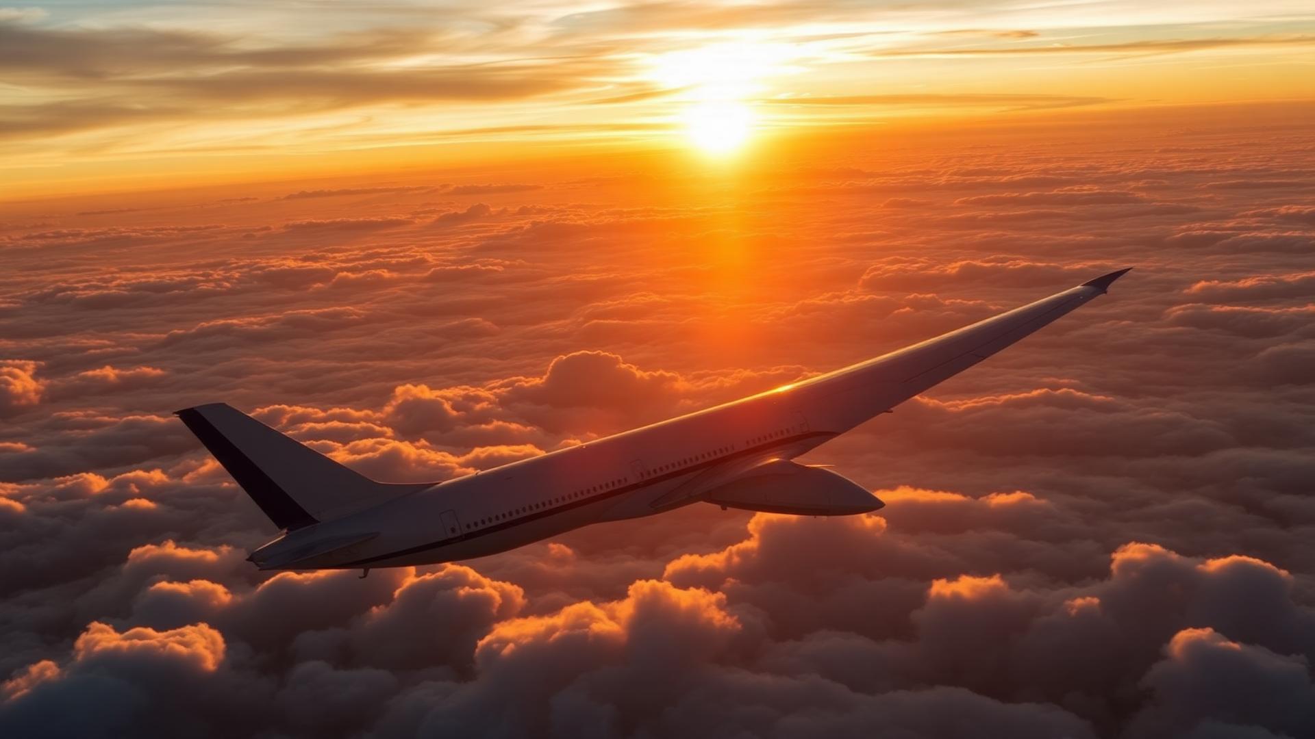 Avião ao pôr do sol